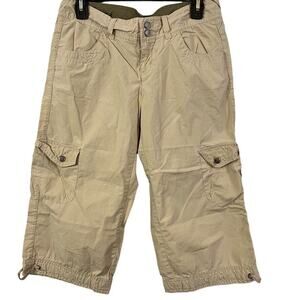Athleta Womens Cargo Cropped Beige Hiking Camping Casual Pants 100% Cotton 4 T